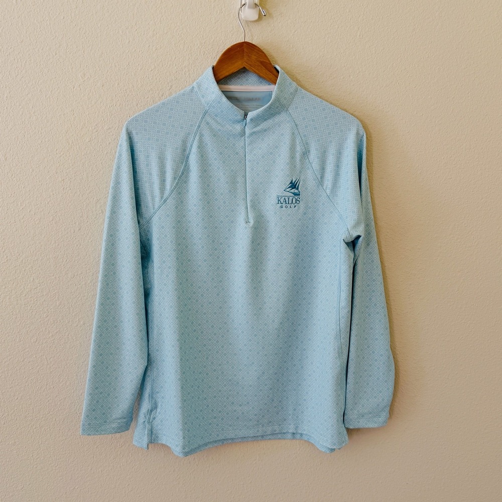 Peter Millar Kalos Golf 1/4 Zip Womens L Blue Perth Melange Geometric Stretch